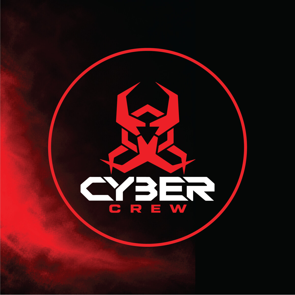 CyberCrew emblem — red geometric mark with CYBER CREW wordmark in a circular badge